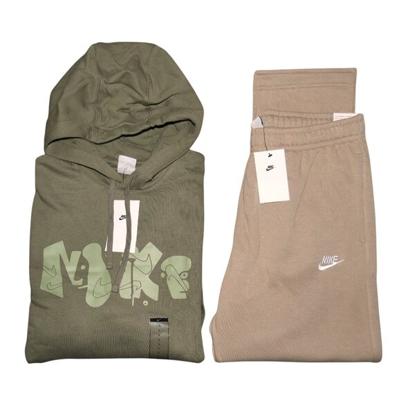 Nike Club Fleece+ Sweatsuit Outfit 2 Piece NSW Tracksuit Olive Green/Khaki NWT - Picture 1 of 11